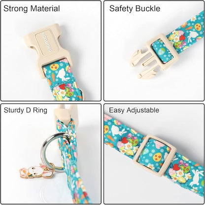 DOGWONG Easter Dog Collar, Cute Flower Bunny Eggs Dog Collar Pink Pet Collar - Image 3