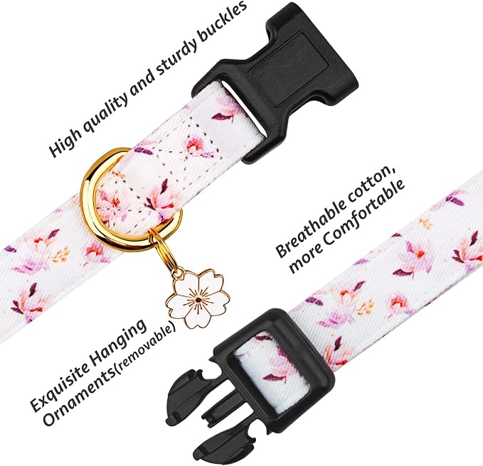 Cotton Handmade Dog Collar Cute and Distinctive Patterns White Flower - Image 2