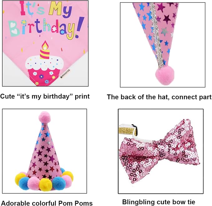 ADOGGYGO Dog Birthday Bandana Scarf and Dog Girl Birthday Party Hat - Image 6