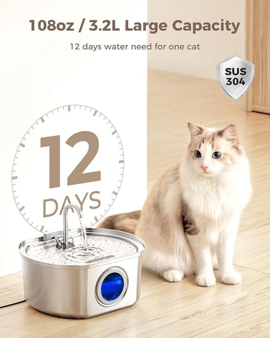 Cat Water Fountain Stainless Steel: 108oz/3.2L Cat Fountain - Image 2