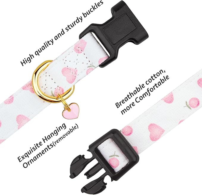 Cotton Handmade Dog Collar Cute and Distinctive Patterns White and Pink Love - Image 2