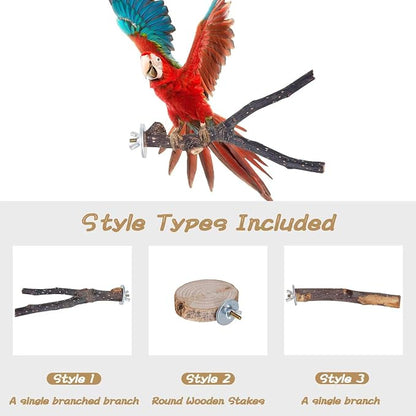 Libiline 8 Pieces Bird Perch Natural Wooden Parrot Perch Stand Fork Toys - Image 4