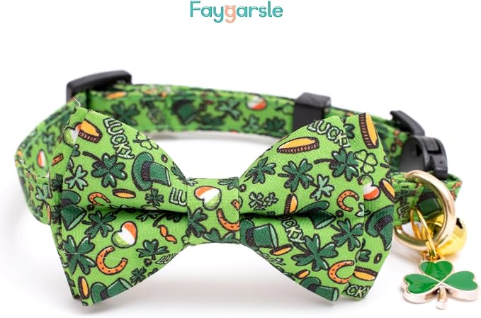 Faygarsle 2 Pack St Patrick's Day Cat Collar Cute Trefoil Gold Coin Printed - Image 4