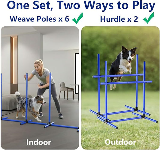 6 Weave Poles & 2 Hurdle Dog Agility Set, Indoor & Outdoor Training Equipment - Image 2
