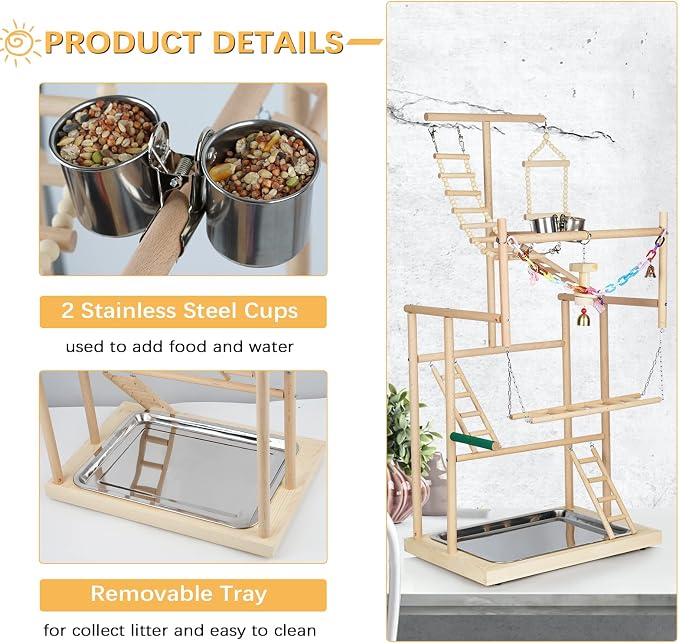 Pet Parrot Playstand Parrots Bird Playground Bird Play Stand Wood Perch Gym - Image 4