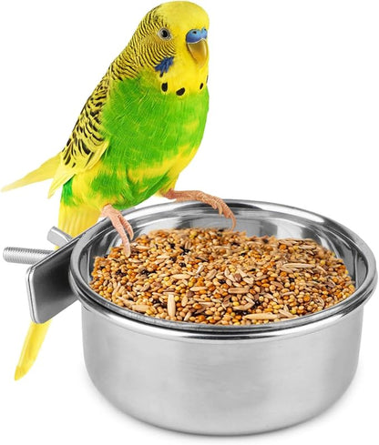 Hypeety Pet Bird Food Feeding and Drinking Hanging Cup Clamp Holder Stainless by Hypeety