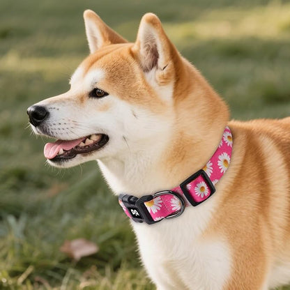 QQPETS Adjustable Soft Dog Collar: Print Flower Pink Multicolor Cute Patterns - Image 7