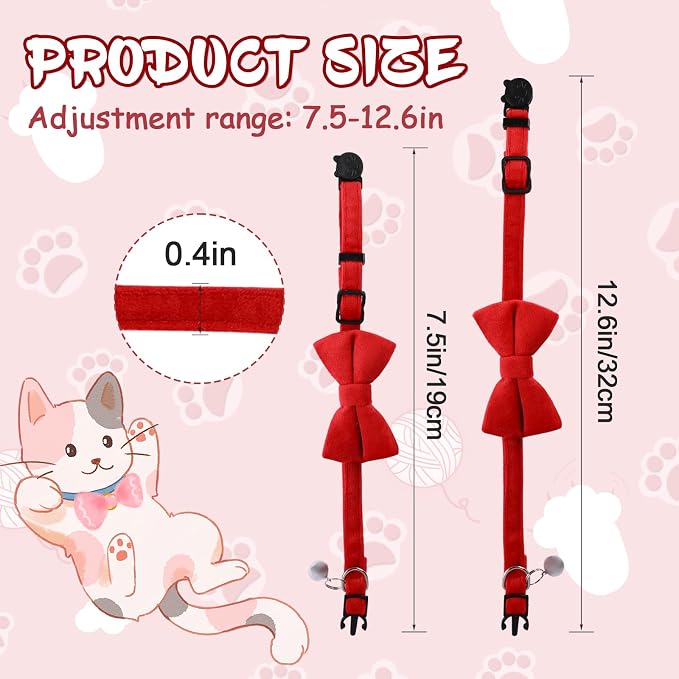 2 Pcs Velvet Cat Collar Cute Cat Bow Tie Collar Adjustable Breakaway Collars - Image 2