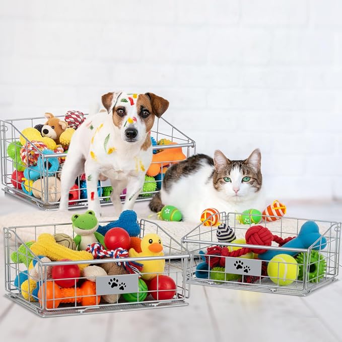 Mimorou 3 Pack Metal Dog Toy Baskets Multi-sized Foldable Dog Toy Bins Box - Image 6