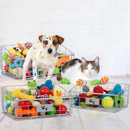 Mimorou 3 Pack Metal Dog Toy Baskets Multi-sized Foldable Dog Toy Bins Box - Image 6
