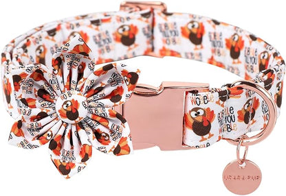 Thanksgiving Dog Collar with Flower, Turkey Cotton Flower Collar by UPURARAPUP