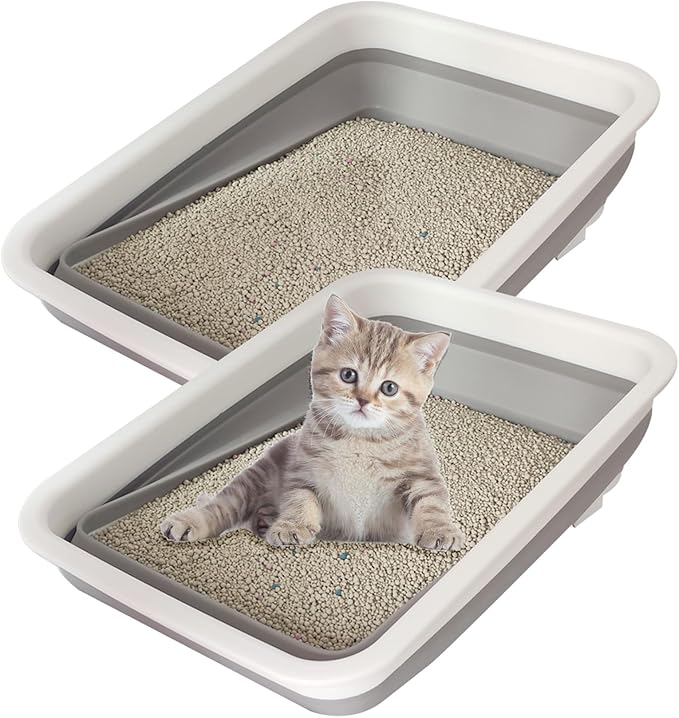 2 Pack Collapsible Small Cat Litter Box, Open Kitten Litter Potty Pan Low Entry by chuyouan