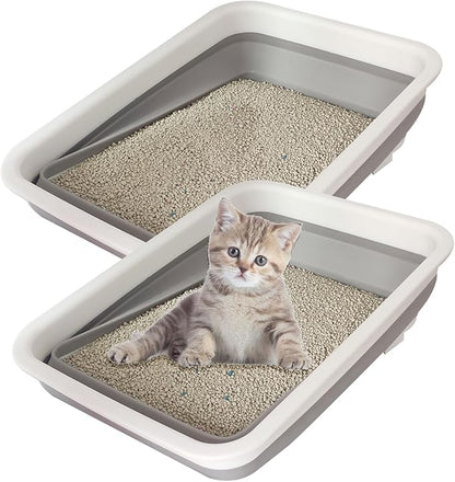 2 Pack Collapsible Small Cat Litter Box, Open Kitten Litter Potty Pan Low Entry by chuyouan