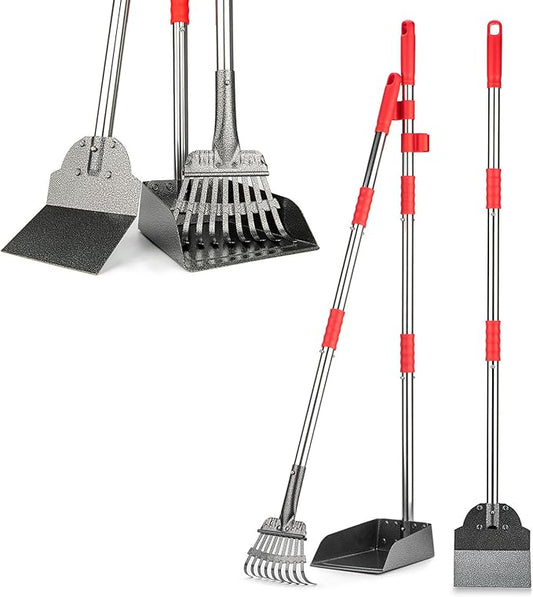 Pooper Scooper, Long Handle Dog Pooper Scooper, Heavy Duty Stainless Steel Rake by FUSBUNTY