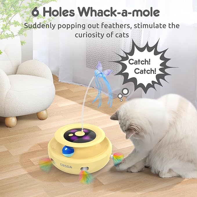 ORSDA Cat Toy, 3-in-1 Automatic Interactive Electronic Moving Ambush Feather - Image 5