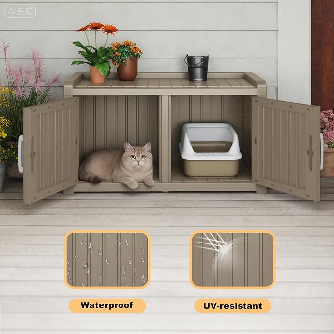 Cat Litter Box Enclosure Resin Hidden Cat Litter Box Furniture Multi-Functional - Image 3
