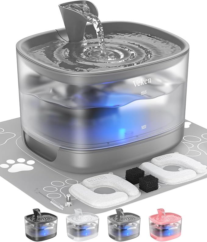 Veken Cat Water Fountain with Detachable Tank, 84oz/2.5L Pet Drinking Dispenser by Veken