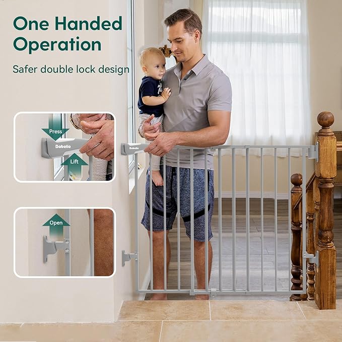 Babelio Baby Gate for Stairs, Kitchen & Doorways, 26-43" W 28" H No Bottom Bar| - Image 5