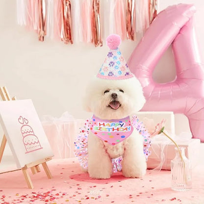 Dog Birthday Bandana with Hat and Dress Girl Set Puppy Birthday Party Supplies - Image 4