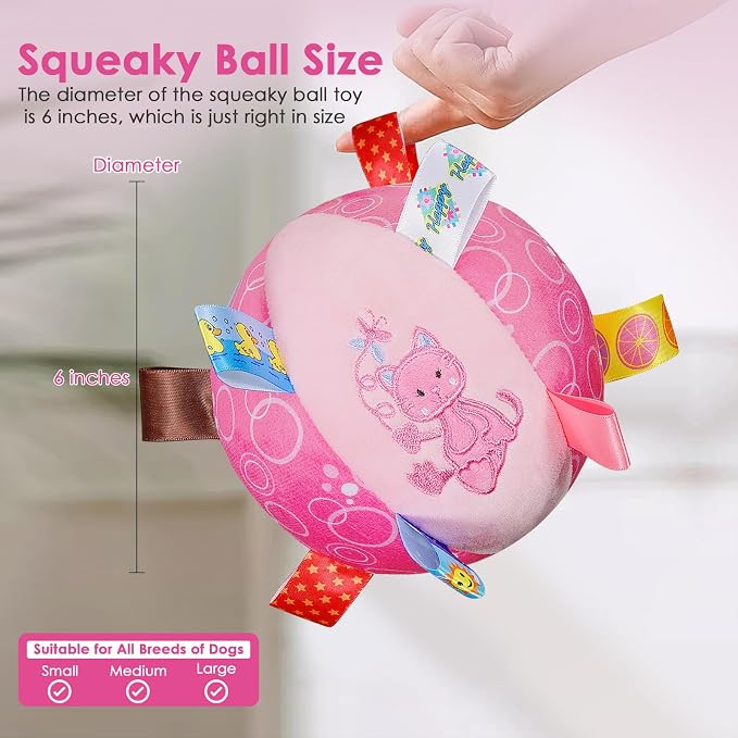 Dog Squeaky Plush Toy with Straps, 6-Inch Soft Stuffed Ball with Cotton - Image 4
