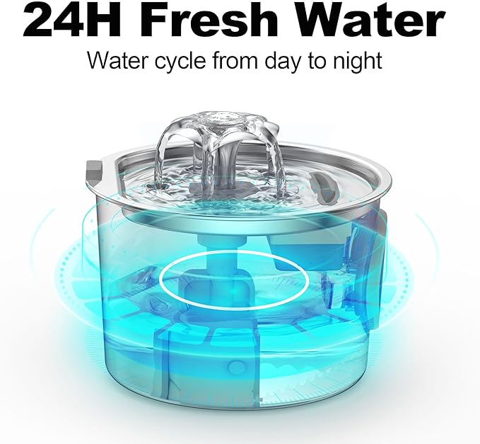 Cat Water Fountain with 6 Filters Advanced 304 Stainless Steel 2.2L/74oz with - Image 5