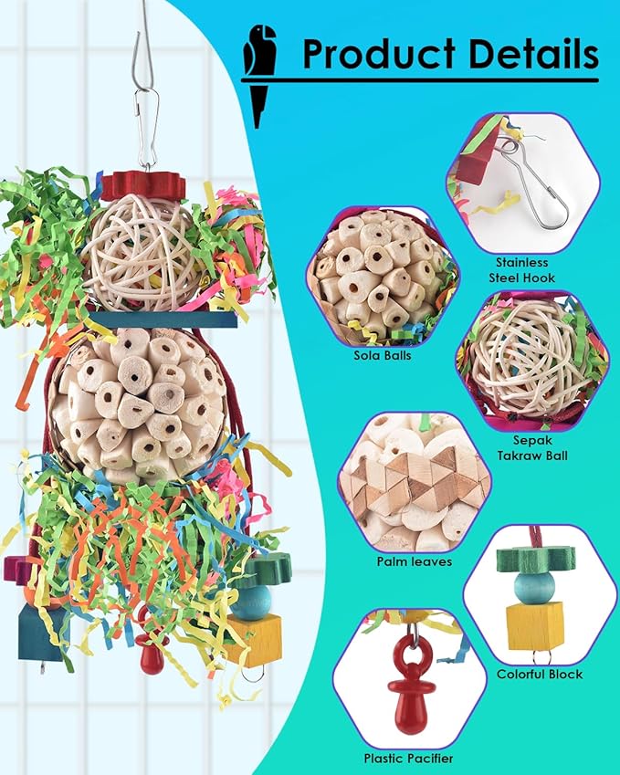 Bissap 2PCS Bird Parrot Foraging Shredder Hanging Toys Sola Balls Sepak Takraw - Image 3