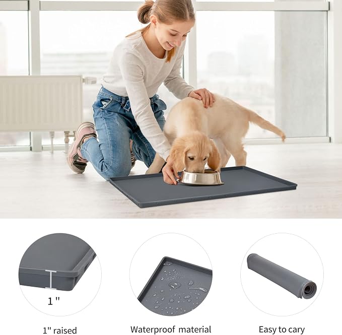 Dog Food Mat, Silicone Waterproof Food Tray, Non Slip Pet Bowl Mats Placemat - Image 2