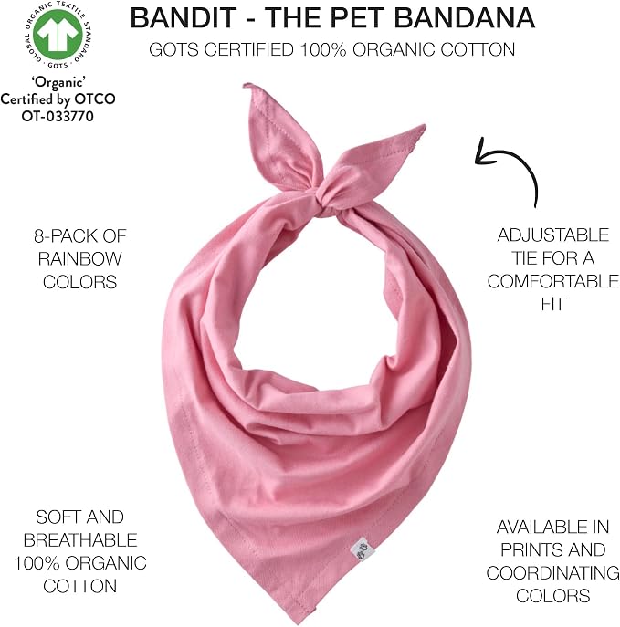 Bandit - The PET Bandana, 8 Pack 100% Organic Cotton Pet Bandanas Clothes - Image 2