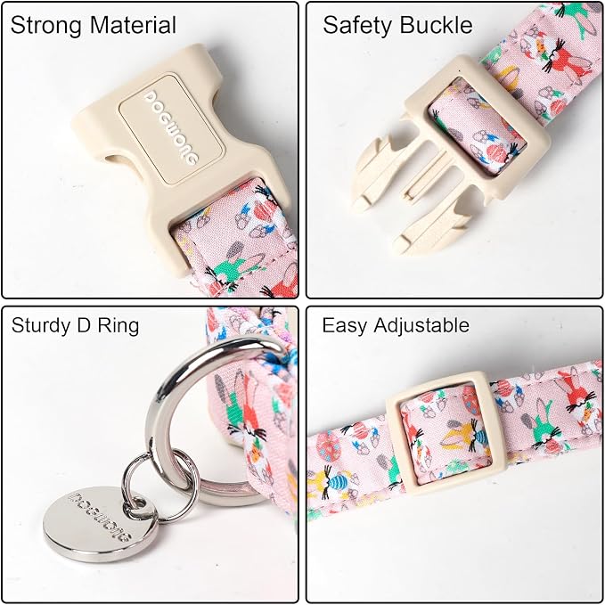 DOGWONG Easter Rabbit Dog Collar, Colorful Egg Dog Collar Soft Durable - Image 3
