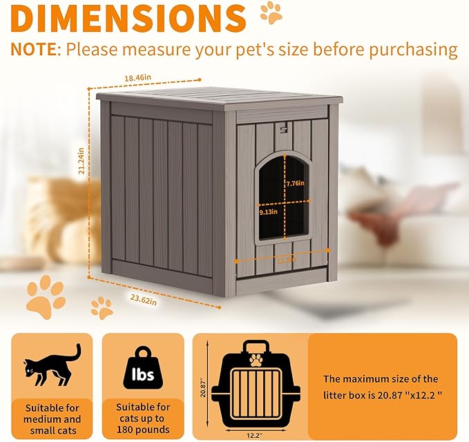 Cat Litter Box Enclosure, Openable Front Door & Raised Floor - Image 6