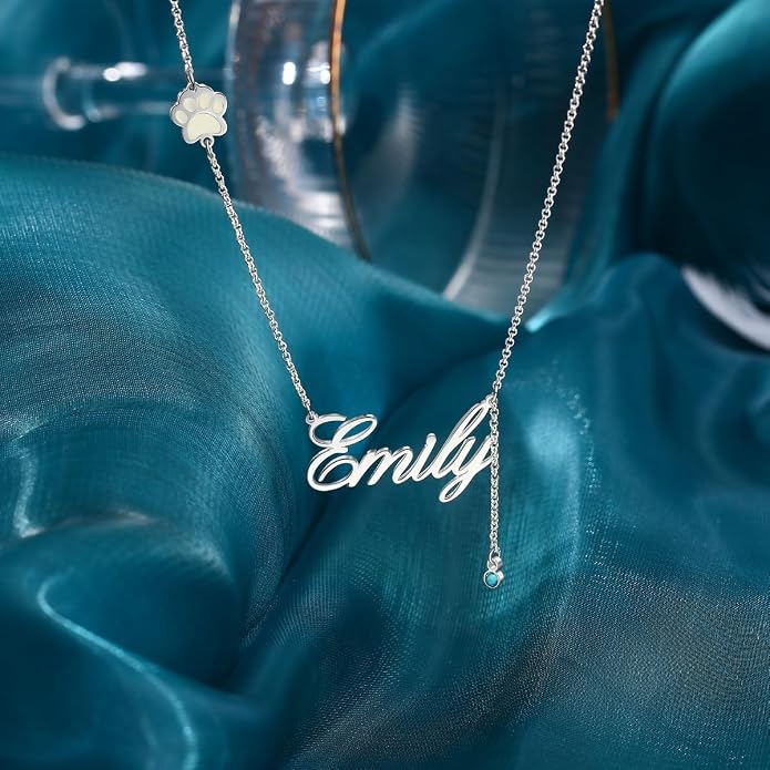 Personalized Cute Dog Cat Paw Name Necklace Forever Love Custom Heart Pendant - Image 5