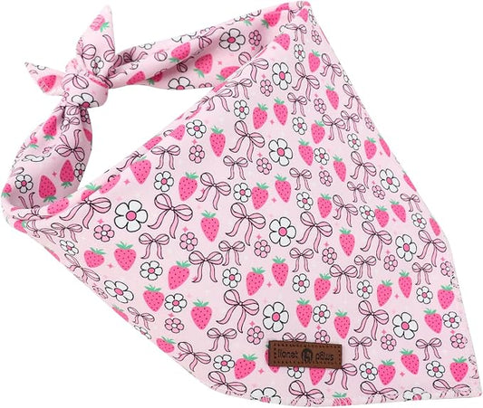 Lionet Paws Spring Strawberry Bow Dog Bandana Washable Cotton Handkerchief - Image 2
