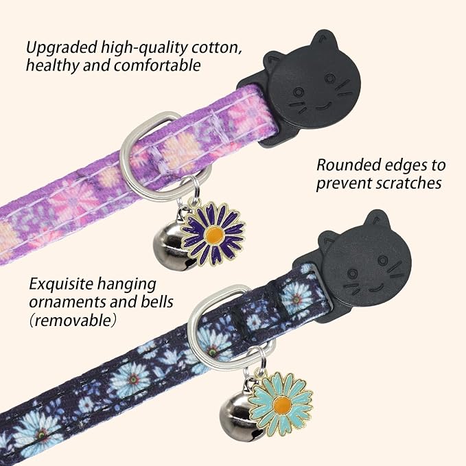 Cat Collar Breakaway, 2 Pack Cotton Cats Collars - Image 5