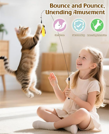 Pawaboo Feather Teaser Cat Toy, Interactive Feather Wand Cats Toy Flying - Image 5