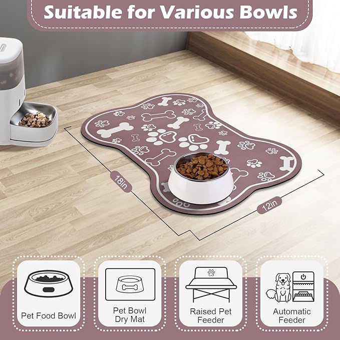 Dog Cat Mat for Food and Water, Rapid Absorbent Pet Feeding Mat, Bone Shaped - Image 6