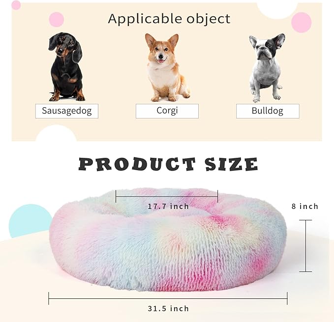 Calming Dog Bed for Medium Dogs Washable Donut 30 inches Anti-Slip Pet Bed - Image 3