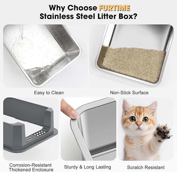 FURTIME Stainless Steel Litter Box - Image 7