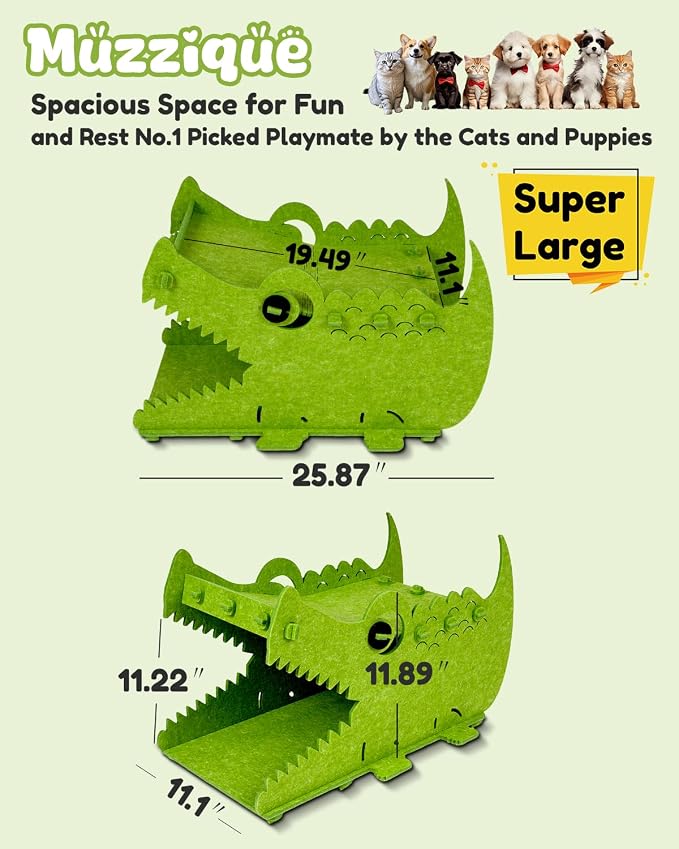 Cat Bed House, for 25 LBs Indoor Cats&Small Dogs, Large Cute Crocodile Felt Pet - Image 6