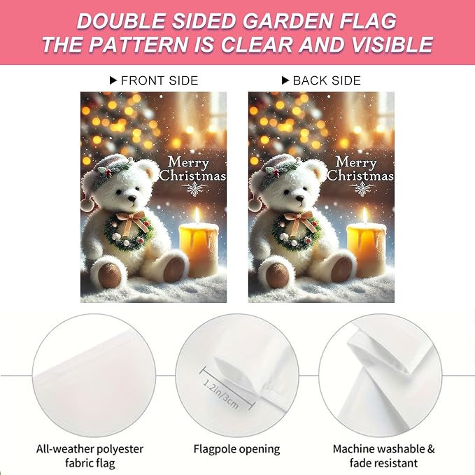 Christmas Garden Flag 12x18 Inch Merry Christmas Bear Flag Double Sided Holiday - Image 4
