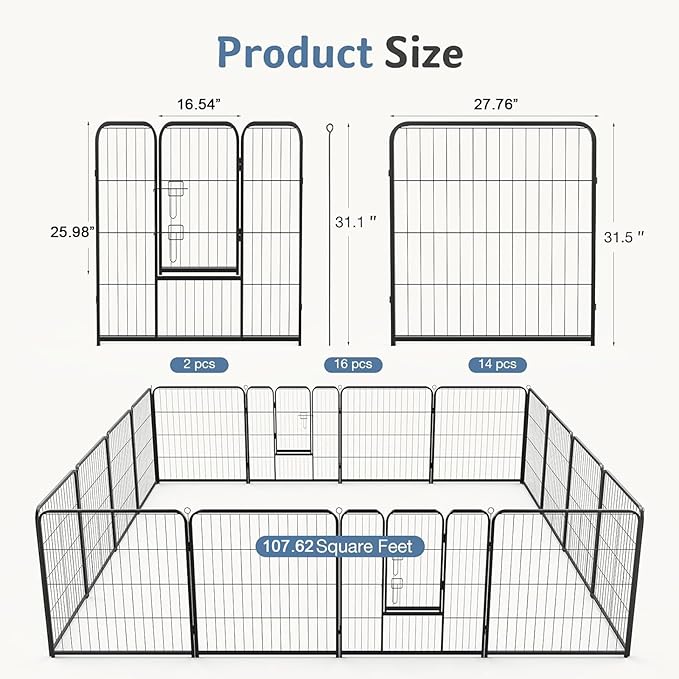 DUMOS Dog Playpen Indoor, Metal 32 Inch 16 Panels Foldable Pet Fence - Image 5