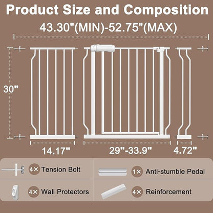 WAOWAO Baby Gate 43.3-52.75" Extra Wide Pressure Mounted Walk Through Swing - Image 2