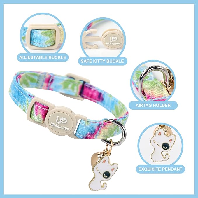 Cat Collar, 2 Pack Cat Collars Cute Breakaway Tiedye Cat Collar - Image 2
