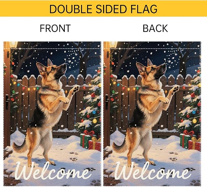 German Shepherd Welcome Garden Flag 12x18 Inch Double Sided Winter Christmas - Image 6