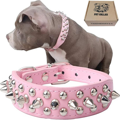 TEEMERRYCA Adjustable Leather Spiked Studded Dog Collars by TEEMERRYCA