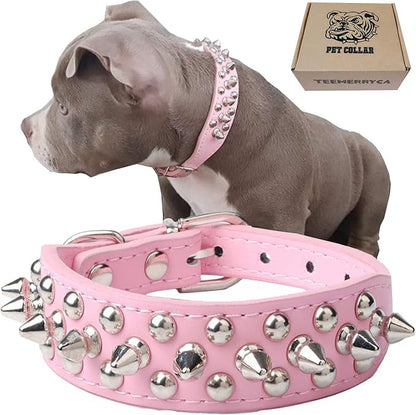 TEEMERRYCA Adjustable Leather Spiked Studded Dog Collars by TEEMERRYCA