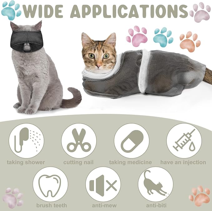 9 Pcs Cat Bathing Bag Set Cat Shower Bag Anti Bite and Scratch - Image 6