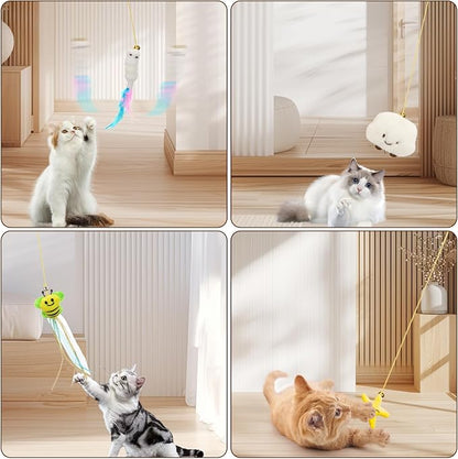 6 PCS Interactive Cat Feather Toys, Indoor Hanging Retractable Cat Toy - Image 4