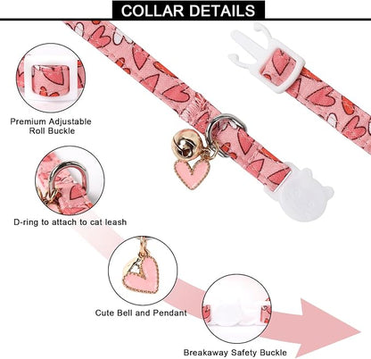 Lionet Paws 2pcs Pack Valentine's Day Cotton Cat Collar, Dot Heart Breakaway - Image 3