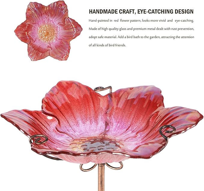 MUMTOP Bird Baths for Outdoors Glass Bird Bath Bowl Outdoor Bird Feeder Flower - Image 3