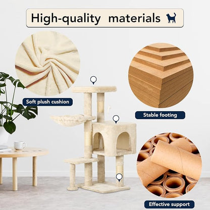 BestPet | 37" Cat Tree Tower | Beige | Sturdy Multi-Level Cat Tree - Image 4